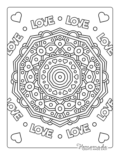 Valentines Day Coloring Pages Love Heart Mandala for Kids