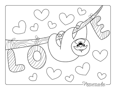 Valentines Day Coloring Pages Love Sloth