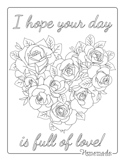 Valentines Day Coloring Pages Roses Heart Shape Full of Love