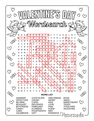 Valentines Day Word Search Hard Answers