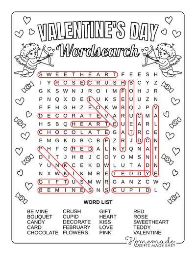 Valentines Day Word Search Medium Answers