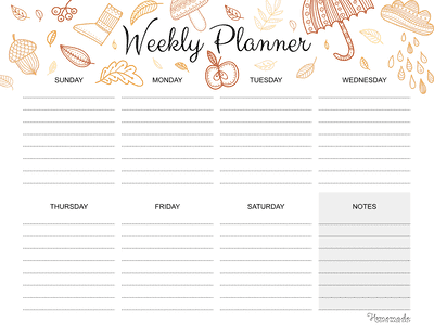 Weekly Calendar Landscape Blocks Autumn Fall