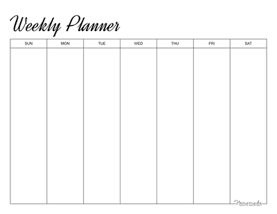 Weekly Calendar Landscape Columns Black White