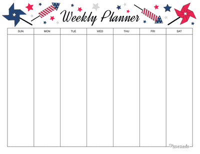 Weekly Calendar Landscape Columns Stars Stripes