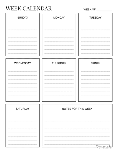 Free Printable Weekly Calendar Template