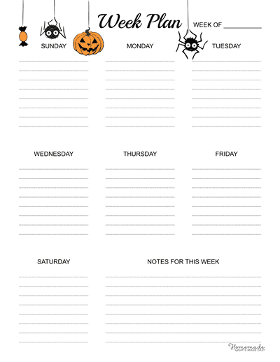 Weekly Calendar Portrait Lined Halloween