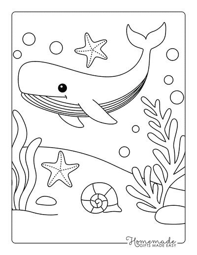 Whale Coloring Pages Cute Easy Underwater Sperm Whale to Color for Kids