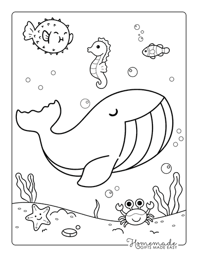 Whale Coloring Pages Cute Easy Whale Under the Sea With Friends
