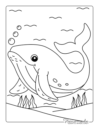 Whale Coloring Pages Easy Cute Humpback Whale Under Water for Kids