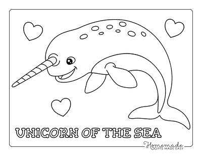 Whale Coloring Pages Easy Cute Narwhal for Kids to Color
