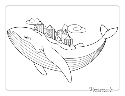 Whale Coloring Pages Easy Cute Whale Carrying City for Kids