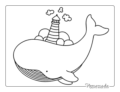 Whale Coloring Pages Easy Cute Whale Carrying Lighthouse for Kids