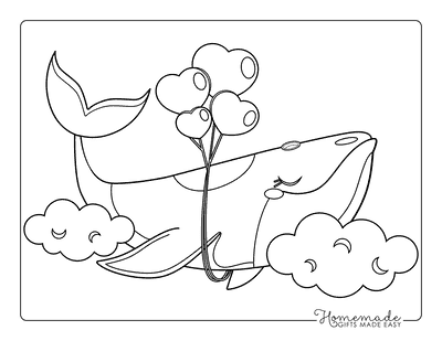 Whale Coloring Pages Easy Cute Whale With Heart Balloons