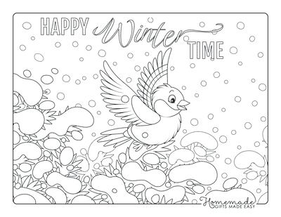 Winter Coloring Pages Bird in Snowy Tree