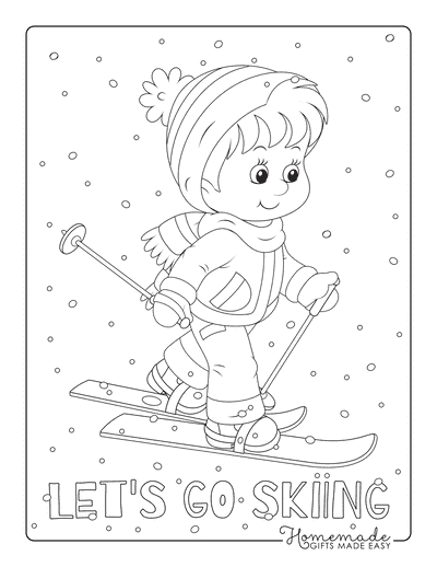 Winter Coloring Pages Boy Skiing