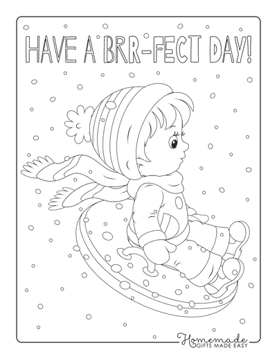 Winter Coloring Pages Boy Snow Tube Sled