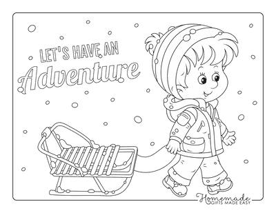 Winter Coloring Pages Child Pulling Toboggan