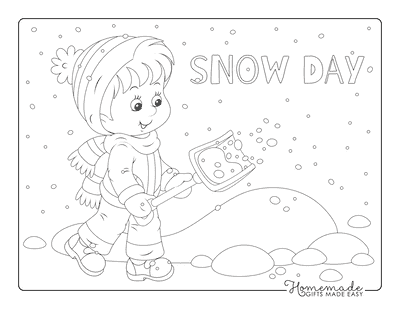 Winter Coloring Pages Child Shovelling Snow