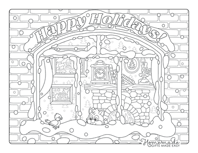 Winter Coloring Pages Cosy Winter Fireside Scene