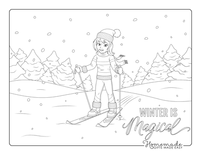 Winter Coloring Pages Cross Country Skiing Scene