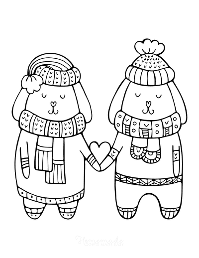 Winter Coloring Pages Cute Love Puppies Winter Clothes