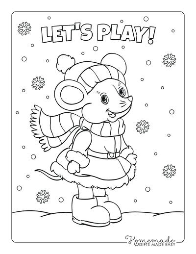Winter Coloring Pages Cute Mouse Snowflakes