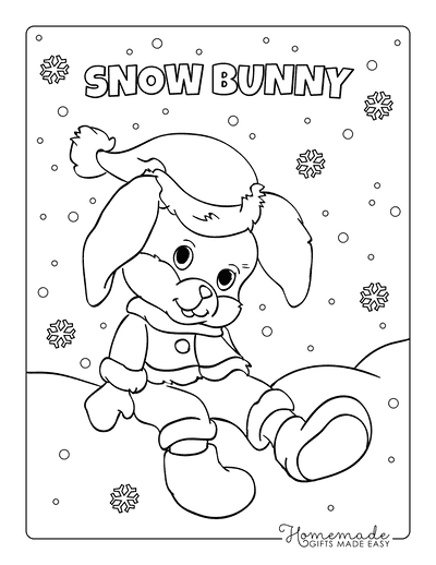 Winter Coloring Pages Cute Rabbit Sitting in Snow