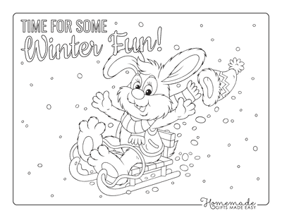 Winter Coloring Pages Cute Rabbit Sledding