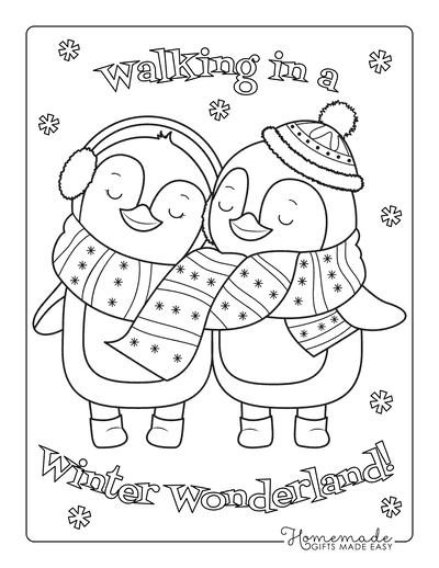 Winter Coloring Pages Cute Winter Penguins in Love