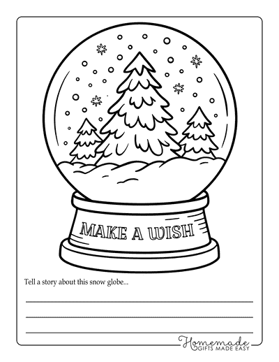 Winter Coloring Pages Easy Evergreen Snowglobe Wish Writing Prompt