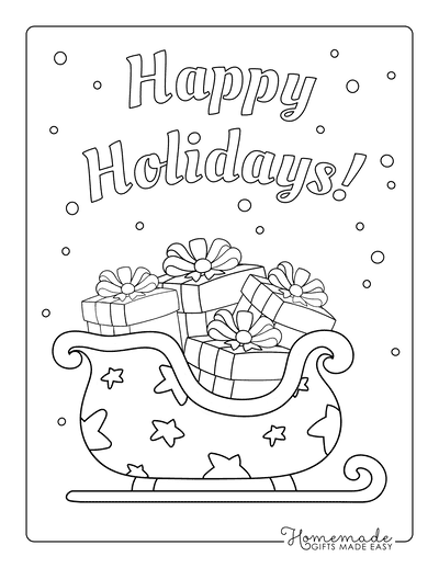 Winter Coloring Pages Happy Holidays Sleigh With Gifts