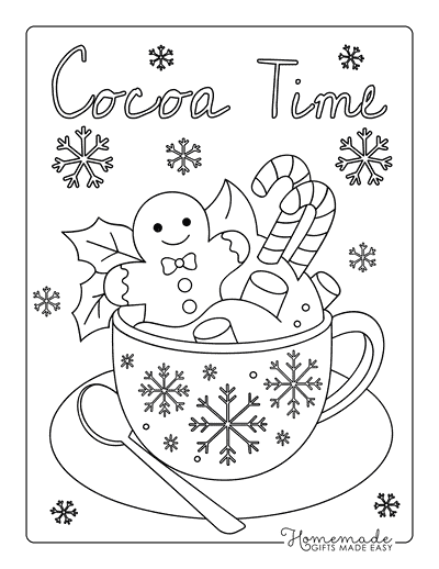 Winter Coloring Pages Hot Cocoa Time Gingerbread Candy Cane