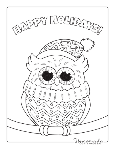 Winter Coloring Pages Owl Hat Happy Holidays