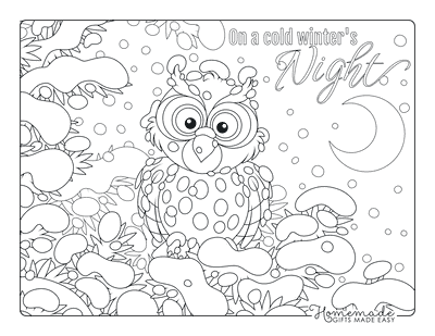 Winter Coloring Pages Owl in Tree Snowing