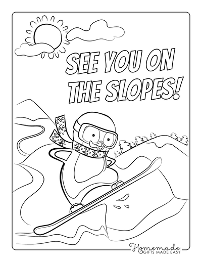 Winter Coloring Pages Penguin Snowboarding
