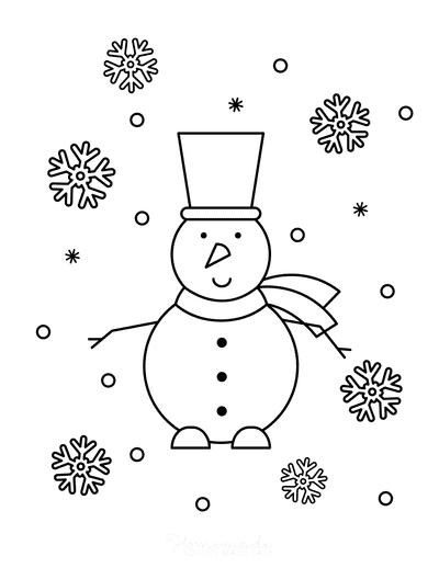 Winter Coloring Pages Simple Snowman Snowflakes