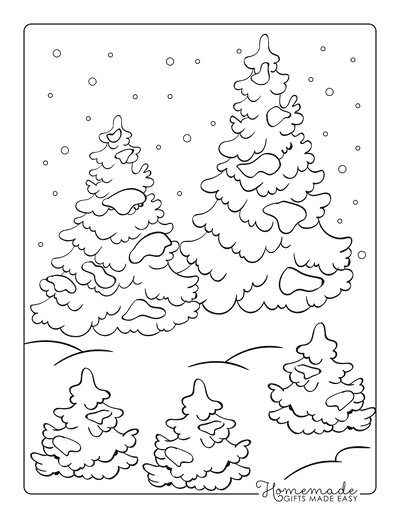 Winter Coloring Pages Snow Falling Trees