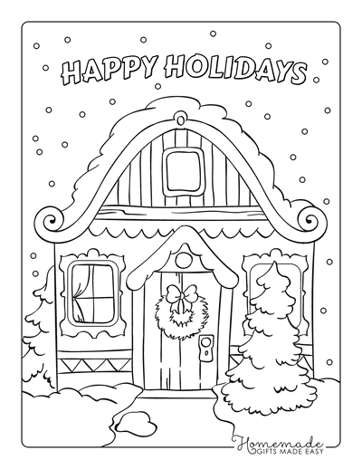 Winter Coloring Pages Snow on House Roof