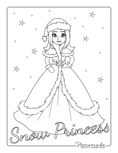 Winter Coloring Pages Snow Princess Fur Trim Coat