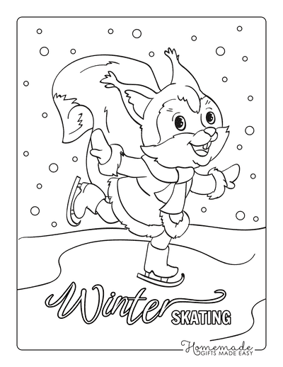 Winter Coloring Pages Squirrel Ice Skating