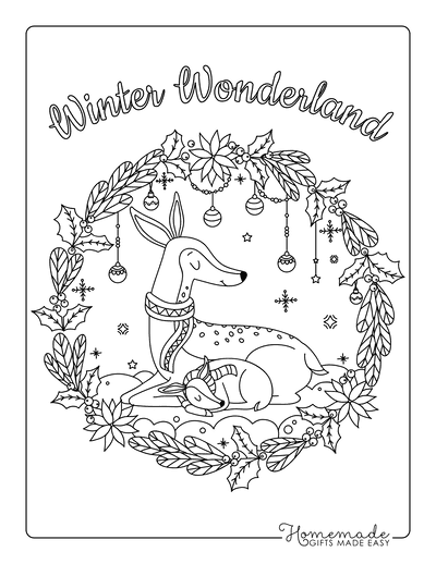 Winter Coloring Pages Wonderland Mother Baby Deer
