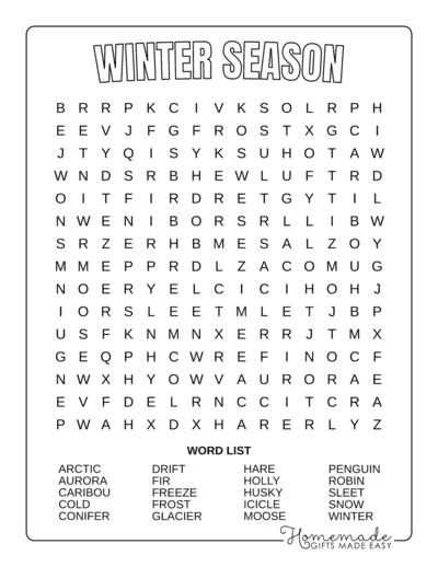Winter Word Search Nature Medium