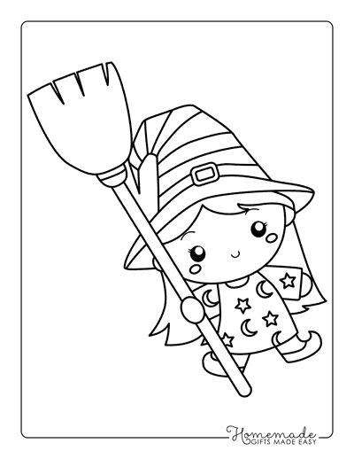 Witch Coloring Pages Easy Cute Witch in Pajamas