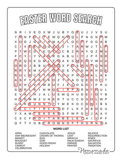 Word Search Printable Easter Answers