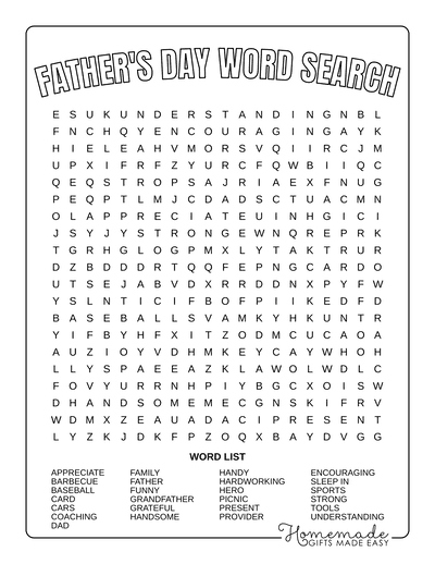 Word Search Printable Fathers Day