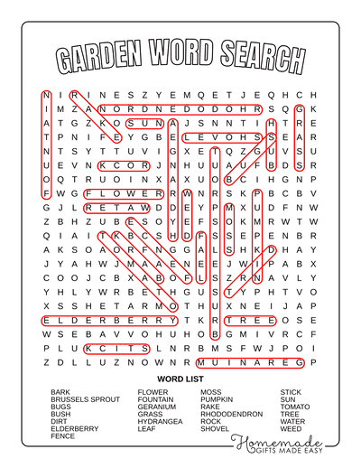 Word Search Printable Garden Answers