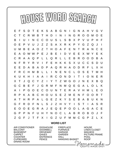 Word Search Printable House