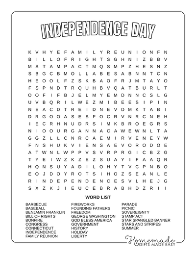 Word Search Printable Independence Day