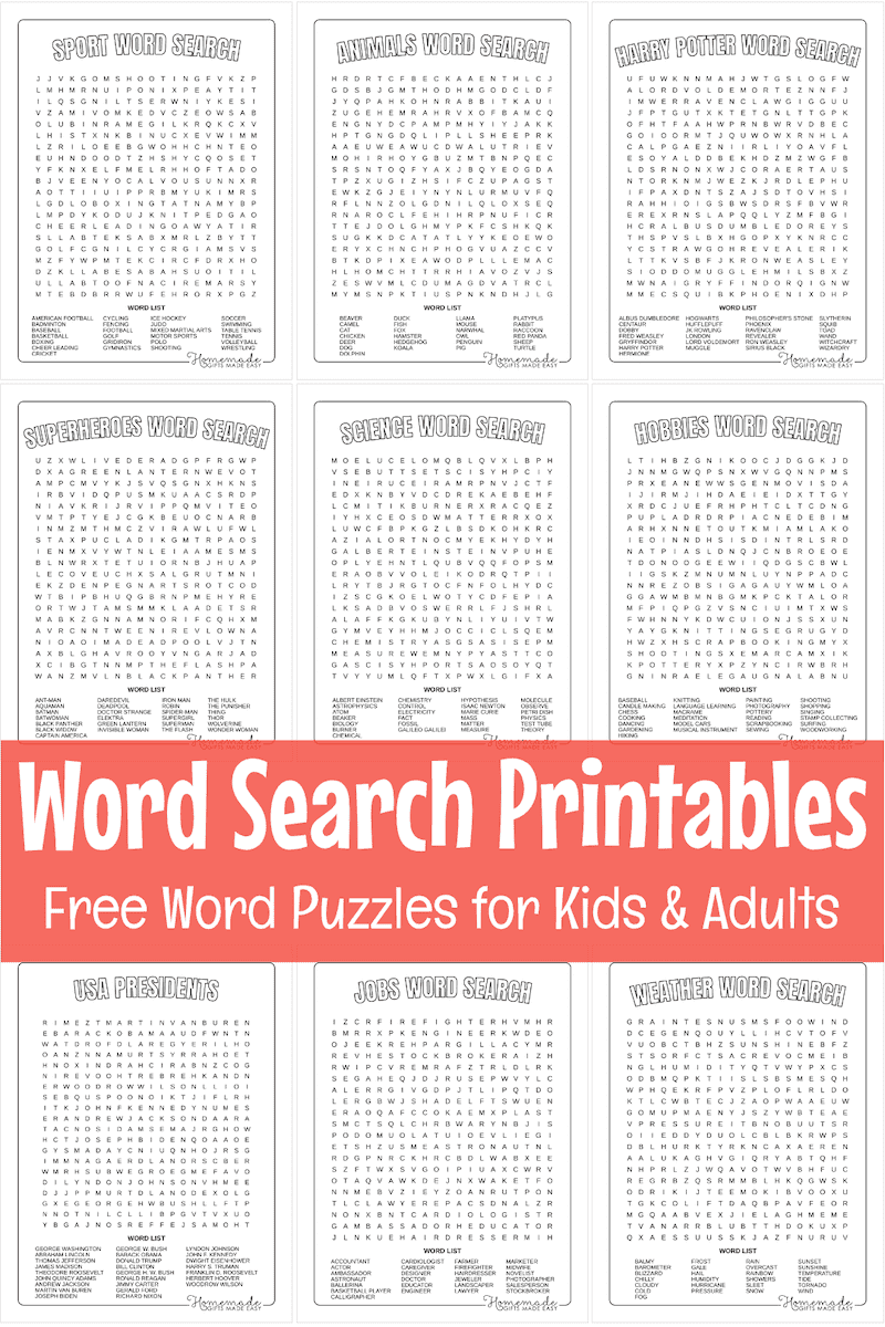 Word Search Printable montage