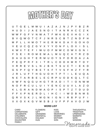 Word Search Printable Mothers Day